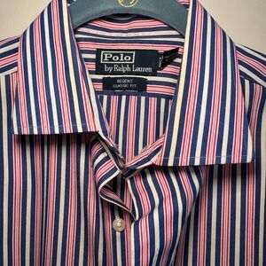 Polo Ralph Lauren Pink/Blue Striped Long Sleeve ButtonDown Cotton Shirt Men Sz L